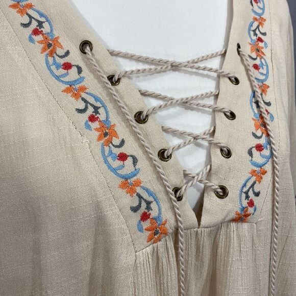 Boho Bell Sleeve Tassel Tie Peasant Shirt - Picture 2 of 7